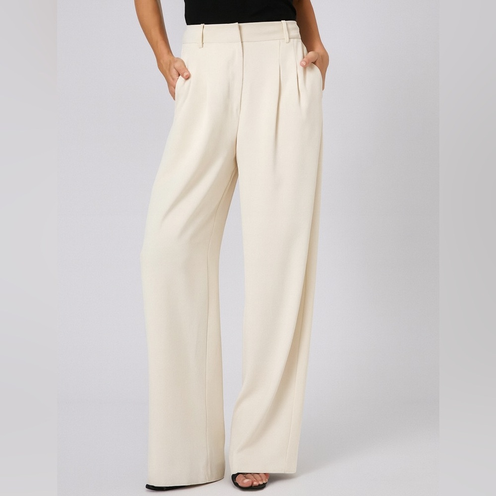 🆕✨French Connection Harry Suiting Trousers Beige Wide-Leg Dress Pants Size 10